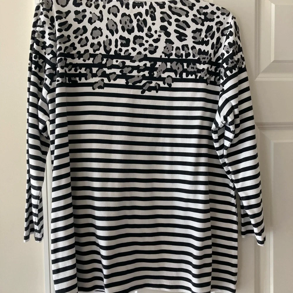 Kim Rogers perfectly soft part leopard part stripe women large tshirt - Picture 2 of 3